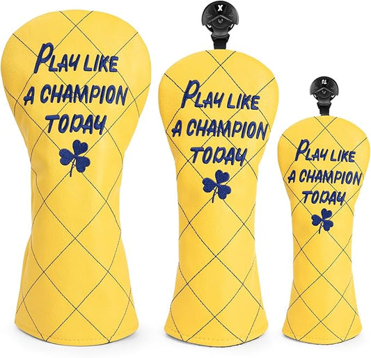 Golf Club Head Covers Premium Leather Golf Driver Fairway(FW) Wood Hybrid(UT) Covers with Number Tags, Golf Mallet Putter Cover Play Like A Champion