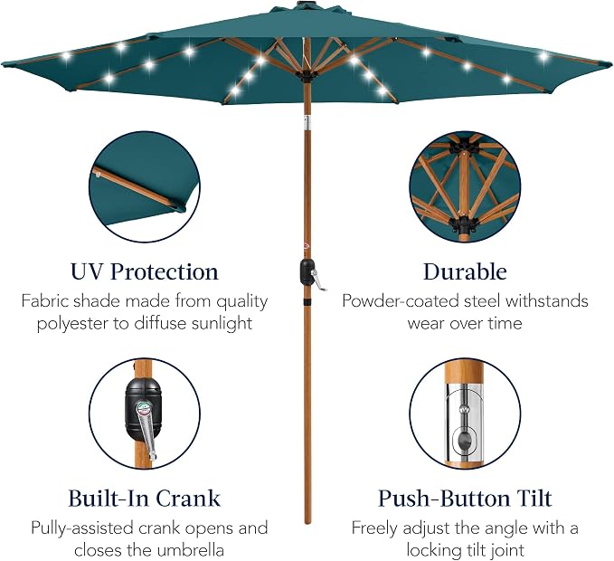 Best Choice Products 10ft Solar Market Patio Umbrella w/Woodgrain Pattern Pole - Image 6