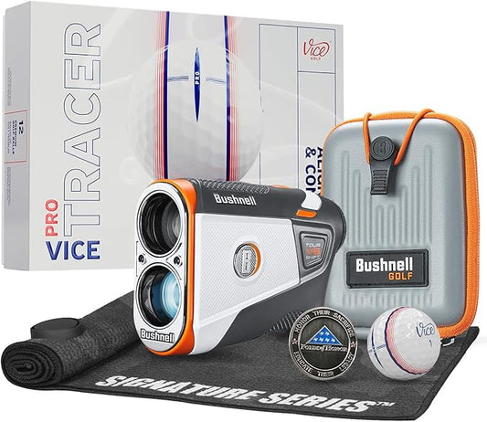 Bushnell Golf Tour V6 Shift Laser Rangefinder with Vice Balls | Slope Compensation, PinSeeker, Magnetic Mount, 1300 YD Range, 6X Magnification | Signature Series Golf Towel