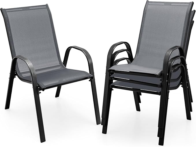 COSTWAY Patio Stackable Dining Chairs Set of 4 by COSTWAY
