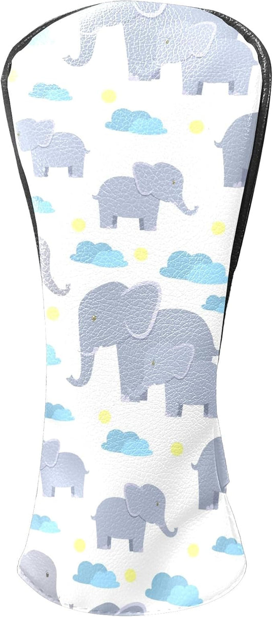 Golf Club Head Cover Waterproof Leather Golf Club Covers for Driver & Fairway Wood, Driver Headcovers Elephant White Cute