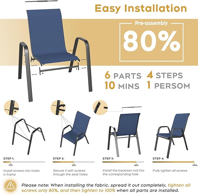 Patio Dining Chairs Set of 6 Outdoor Stackable Dining Chairs - Image 6