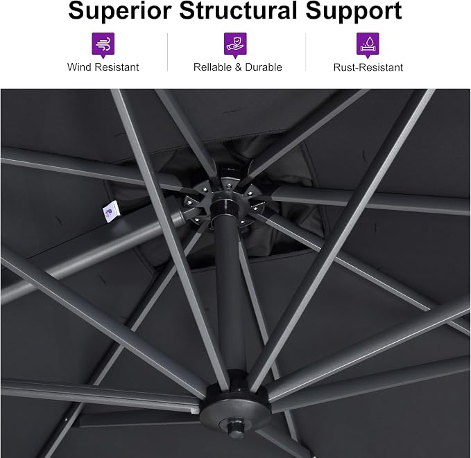 PURPLE LEAF Patio Outdoor Umbrella 9' x 9' Square All-Weather Black | Large - Image 2