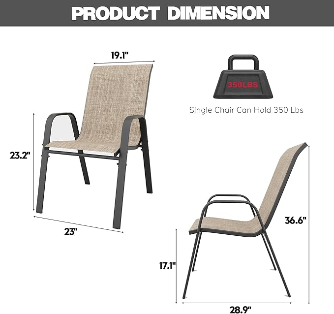 Patio Chairs Set of 4, Stackable Outdoor Dining Chairs - Image 2