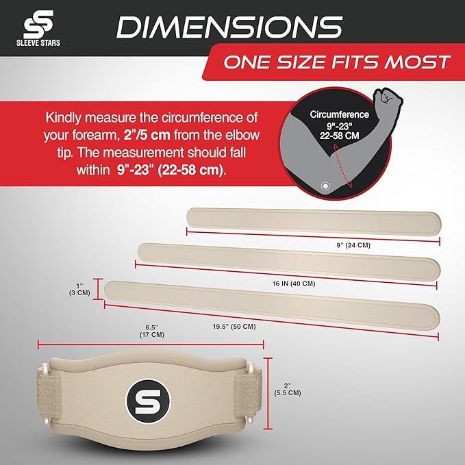 Sleeve Stars Tennis Elbow Brace for Women - Adjustable Tennis Elbow Strap, Golfers Elbow Brace for Men, Counterforce Brace for Tendonitis Relief, Fits 9"-23" (Pair/Beige)