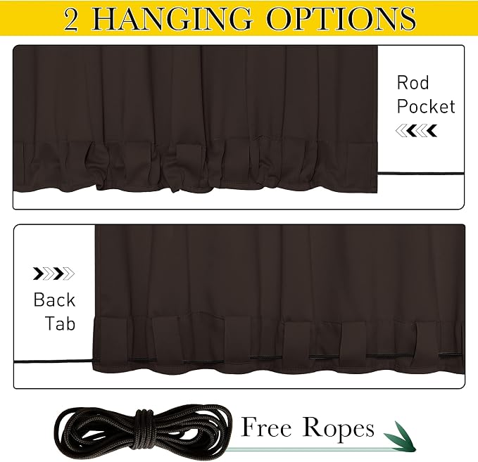 NICETOWN Weighted Curtains for Patio Waterproof W66xL84 Brown 2 Panels | Porch - Image 3