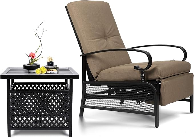 SUNCROWN Outdoor Recliner Chair Patio Adjustable Recliner Chair and Side Bistro by HOME