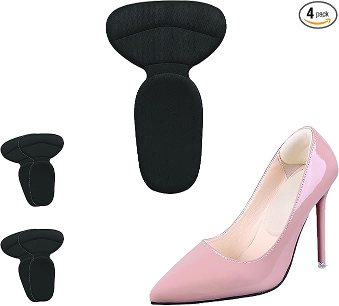 Soft Sponge Heel Protectors - Grips for Comfort in High Heels - T-Shape Design - Anti Slip - Prevents Blisters - Makes Shoes Fit Better - 2 Pairs (Black)