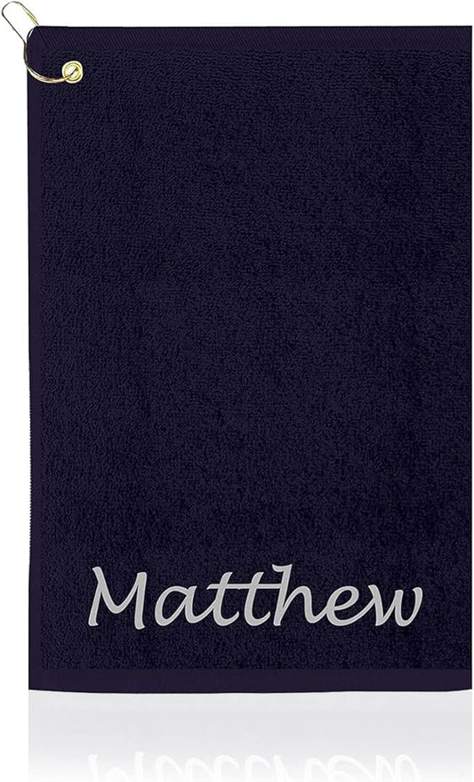 Personalized Passion Golf Towel with Embroidered Name - 16"x26" Custom Golf Towels with Clip - Soft & Highly Absorbent Plush Velour - Easily Wipes Away Sweat and Dirt - Gift for Golfers - Navy