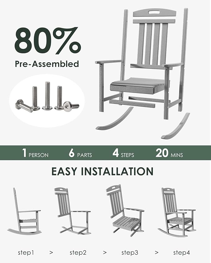 Outdoor Rocking Chair Set of 2, High Back Plastic Patio Rocking Chairs - Image 3