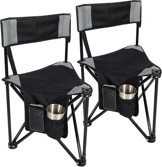 REDCAMP 2 Pack Tripod Camping Chairs Folding Lightweight, Portable 3 Legged Tripod Stool Seat with Backrest, Small Golf Chair Compact for Adults Fishing Hunting, Black