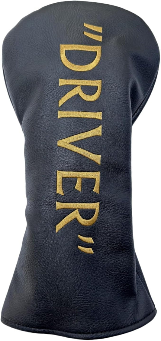 Golf Club Headcover 3 Wood Headcover Black n Gold Premium PU Leather Driver #3 Fairway Wood Hybrid Wood Head Cover Fits for All Brand