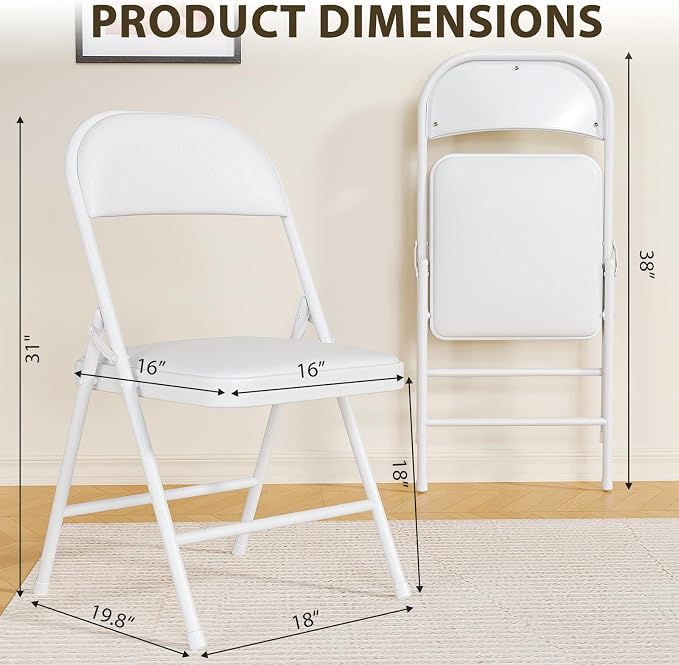 6 Pack Padded Folding Chairs, Portable Metal Foldable Chairs - Image 3