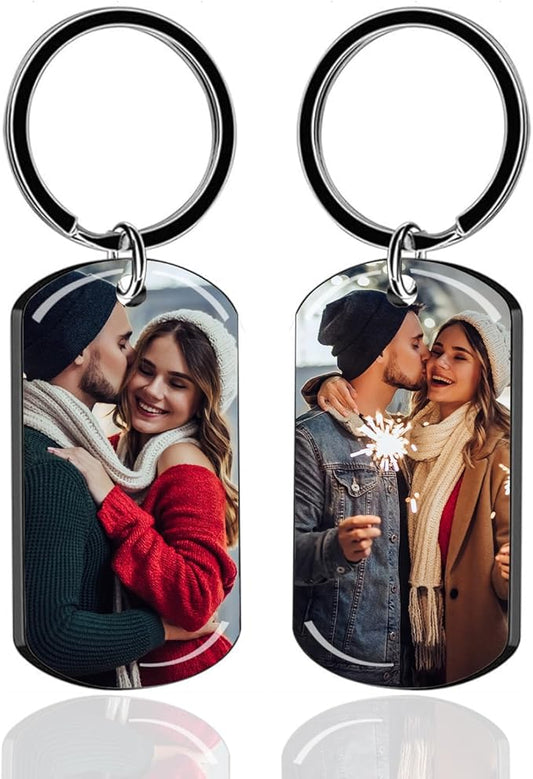 Personalized Custom Keychain with Picture - Double Sided Engraving Photo Text Customized Key Chains for Men Boyfriend