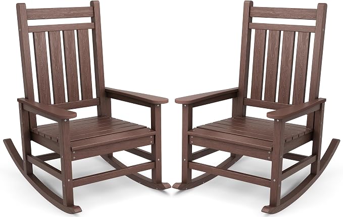 SERWALL Outdoor Rocking Chair Set of 2, HDPE Rocker by SERWALL