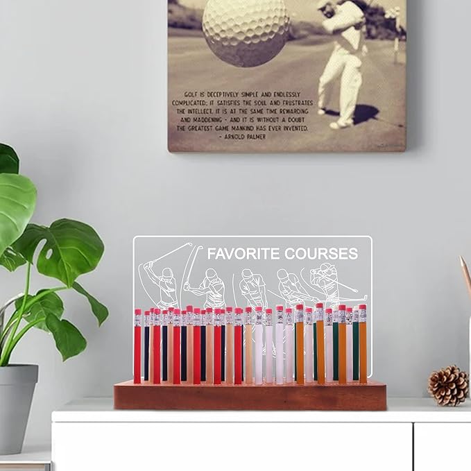 Light Up Golf Pencil Display Case, Wooden Acrylic Accessories with Warm White Lights for Pencil Display and Storage in Homes, Offices, Golf Pro Stores, Golf Museums, and Galleries