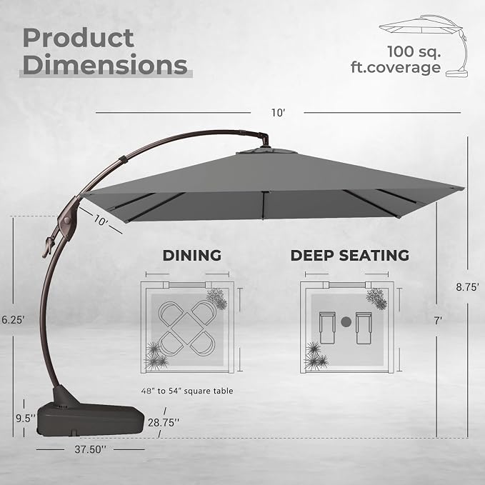 Grand patio 10x10 FT Cantilever Square Umbrella - Image 4