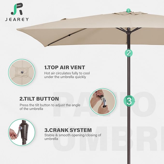 JEAREY 6.5x10 ft Rectangular Patio Umbrellas Rectangle Outdoor Umbrella - Image 7