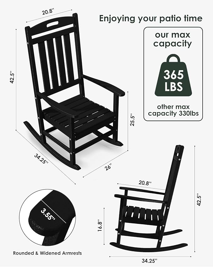 Outdoor Rocking Chair, All-Weather Resistant Poly Lumber Rocker Chair Outdoor - Image 2