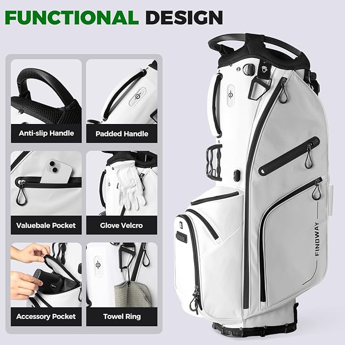 Findway 14 Way Golf Stand Bag, Lightweight Golf Bag with Stand for Men Women, Golf Club Carry Bag with Dual Strap, Full Length Dividers, Multiple Pockets, Golf Ball Holder