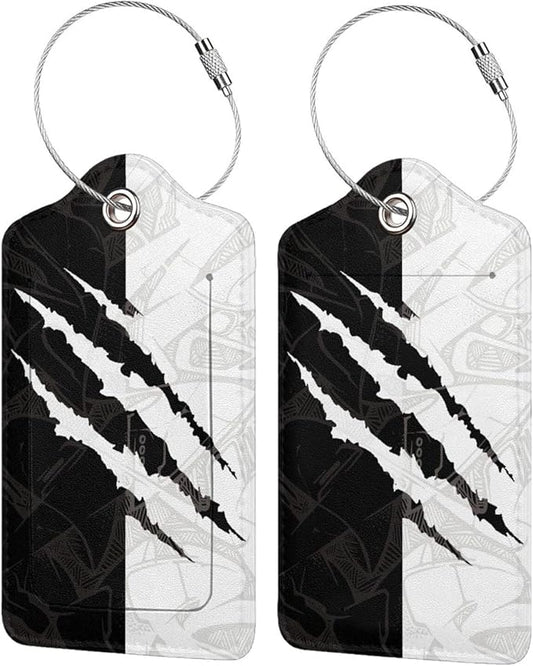 Black Against White Pattern Luggage Tags for Suitcases, Cool Scratches Bag Tags Private Name ID Labels for Travel Baggage Suitcase Lunch Box, Cruise Ships