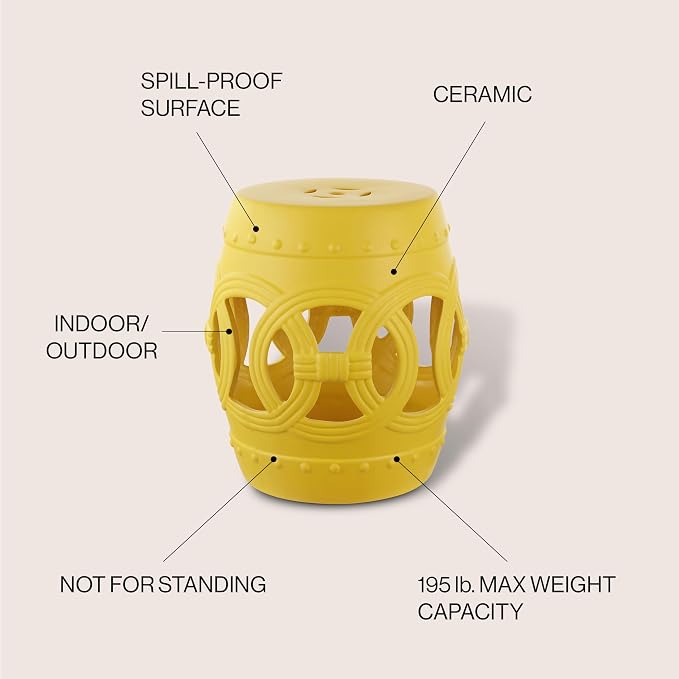 JONATHAN Y Lucky Coins 16" Ceramic Garden Stool Side Table, Matte Yellow | - Image 4