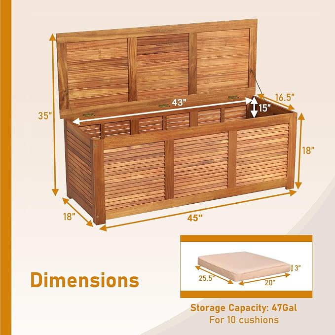 DREAMADE 47 Gallon Deck Box, Acacia Wood Outdoor Storage Bench, Natural | Patio - Image 2