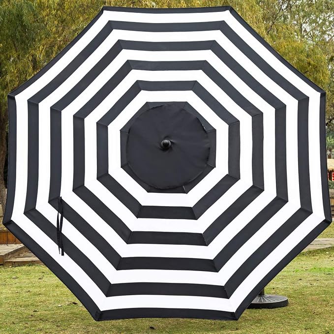 Sunnyglade 9' Patio Umbrella Black and White Outdoor Table Umbrella 8 Ribs | - Image 2