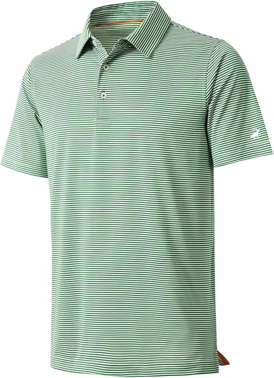 Mens Golf Shirt Moisture Wicking Dry Fit Performance Sport Short Sleeve Striped Golf Polo Shirts for Men