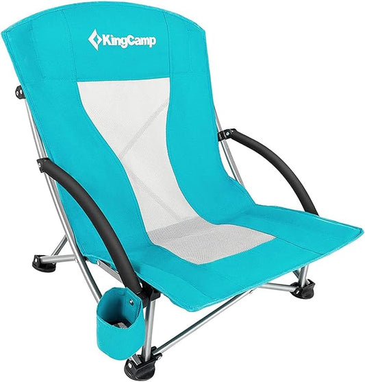 KingCamp Low Beach Chairs, Folding Portable Chair for Adults Lightweight Extra Wide Seat 300lbs Heavy Duty Oversized Backpack, Carry Bag for Camping