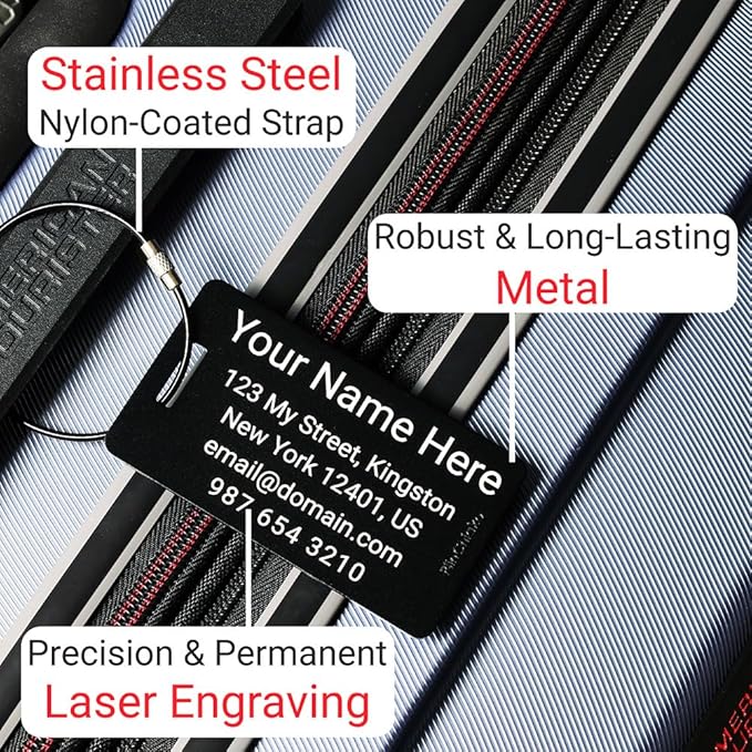Luggage Tags for Suitcases, Custom Luggage Tags - Bag Tags for Luggage - Handmade Personalized Laser Engraved Metal Luggage identifiers Tag Pack of 1 (Light Purple, 2x3.5)