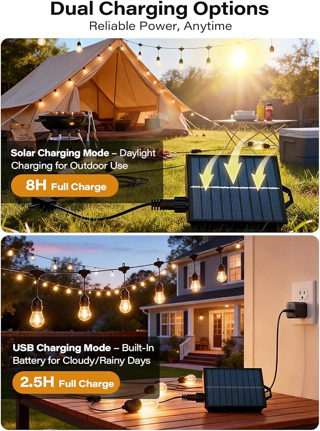 8'x8' Outdoor Gazebo with 50FT String Lights, Metal Heavy Duty Patio Canopy - Image 7