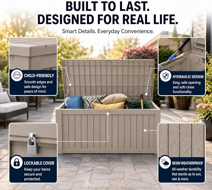 260 Gallon Resin Deck Box, Outdoor Toy Storage Box, Package Delivery Box - Image 3