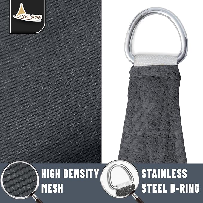 LOVE STORY Custom Size 8' x 11' x 13.6' Sun Shade Sail, Graphite Grey | HDPE - Image 5