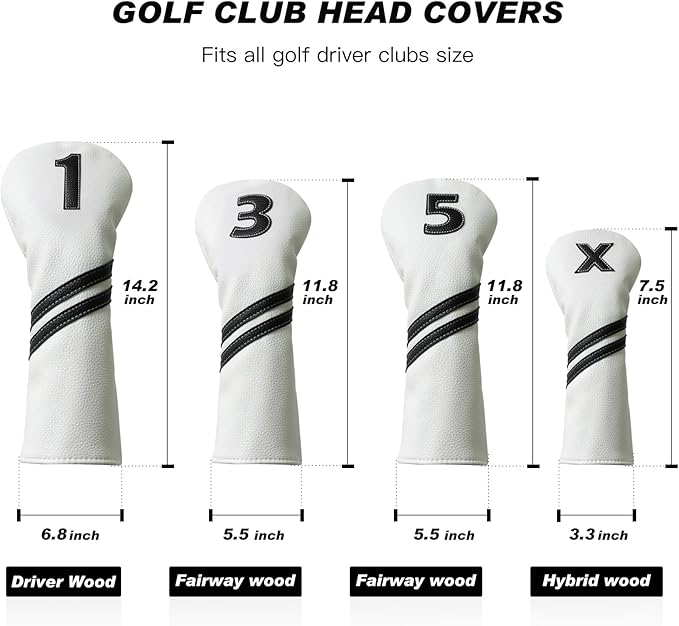 Golf Club Covers,4pcs or 1pc Golf Headcovers for Woods and Driver Fairway Hybrids Women Men - Premium PU Leather with Interchangeable Tags & Magnetic Blade and Mallet Putter Covers