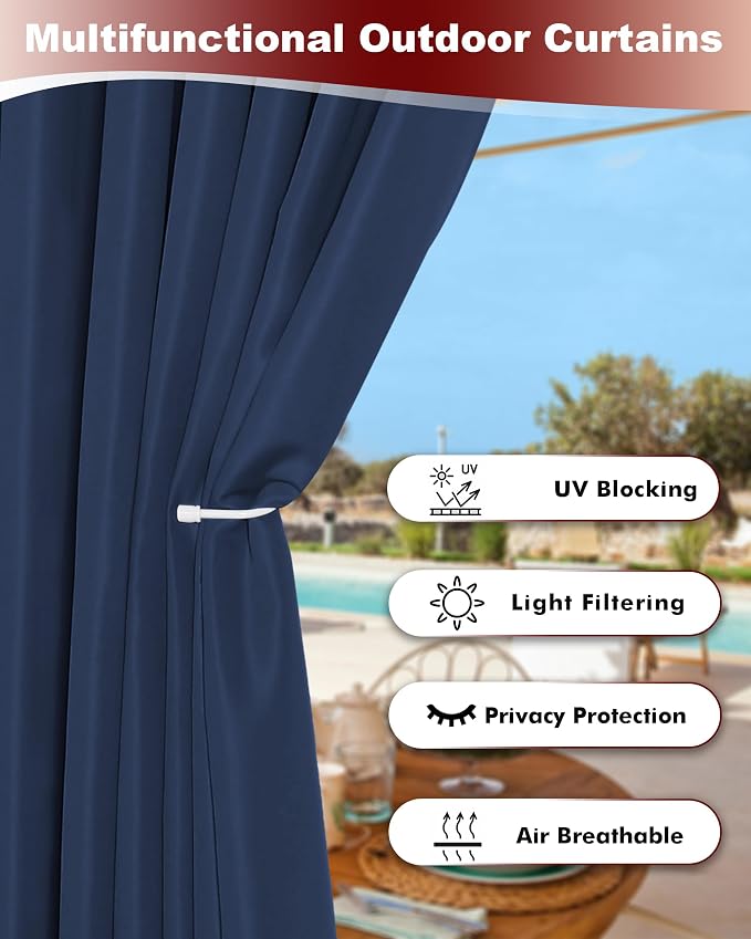 Grommet Outdoor Curtains for Patio Waterproof 8 Pcs 54x120 In Navy | - Image 3