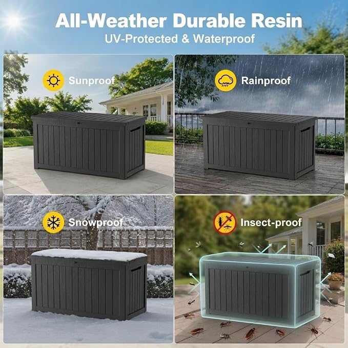 150 Gallon Outdoor Storage Box Resin Deck Box All Weather Waterproof Large - Image 3