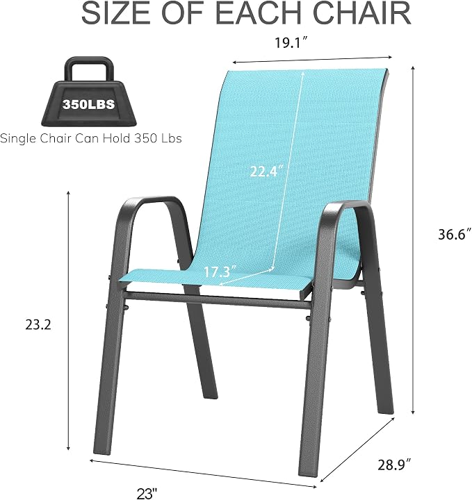 Outdoor Patio Chairs Set of 4 Stackable Dining Chairs All-Weather Textilene - Image 2