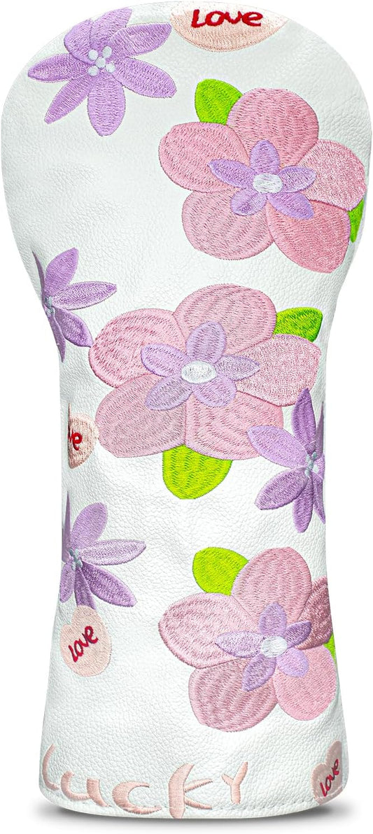 Golf Head Cover Golf Club Peach Blossom Design Golf Covers PU Headcovers Set Fits Driver Fairway Wood Hybrid Utility Woods Iron Wedge Headcover.