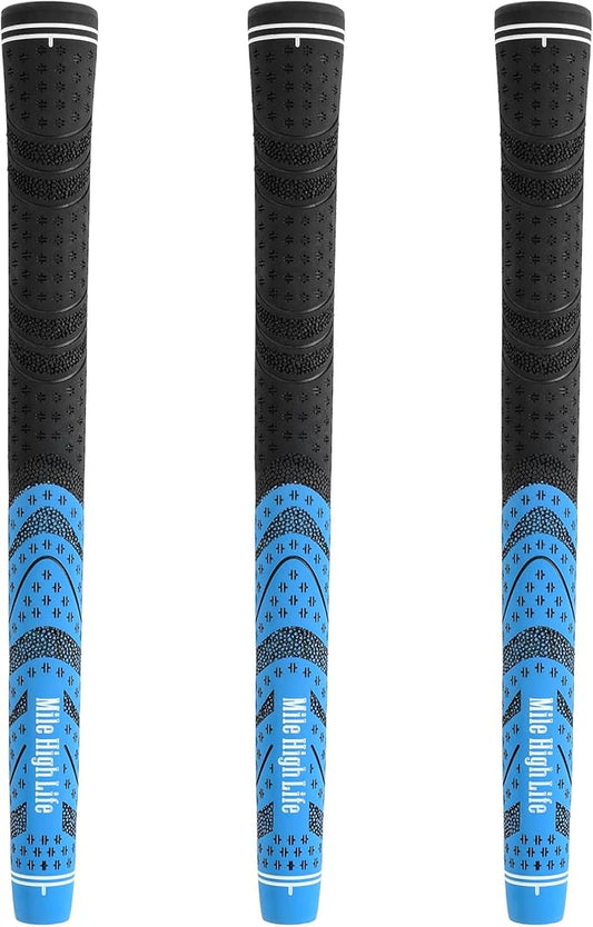 Mile High Life Golf Grips 13 Pack / 3 Pack - All-Weather Soft Rubber Golf Club Grips - High Shock Absorption, Enhanced Traction - Standard, Midsize & Jumbo Size (Core 0.58"-0.61")