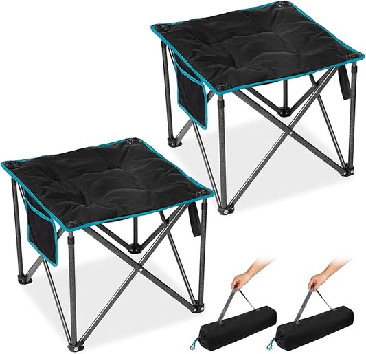 FUNDANGO Oversized Camping Stool for adults, 2 Pack Thick Padded 18.1 Inch Folding Ottoman Foot Rest, 440 Lbs Heavy Duty Outdoor Camp Chairs with Anti-Slip Foots & Carry Bag for Fishing Travel (Black)