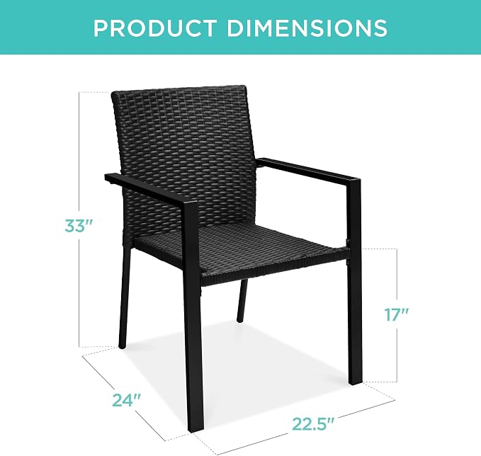 Best Choice Products Set of 2 Stackable Outdoor Wicker Dining Chairs - Image 2