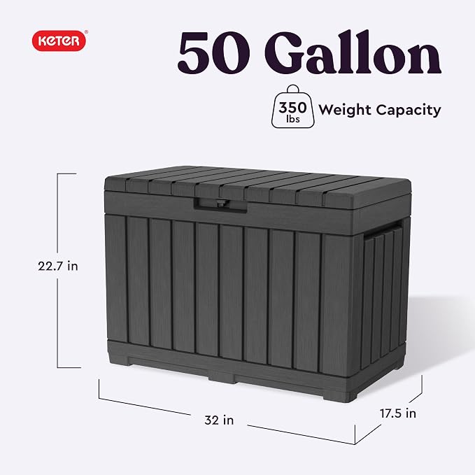 Keter Kentwood 50 Gal Outdoor Storage Box and Patio Side Table | Grey, - Image 2