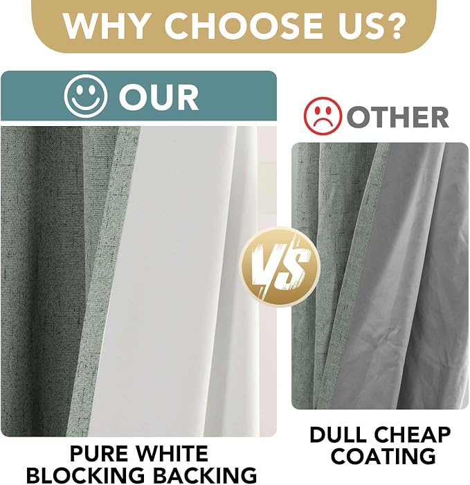H.VERSAILTEX Linen Blackout Curtains 63 Inches Long 100% Blackout Thermal - Image 3
