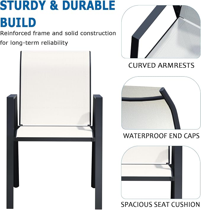 Outdoor Patio Chairs Set of 4, Oyster Beige Stackable Outdoor Chairs, - Image 5