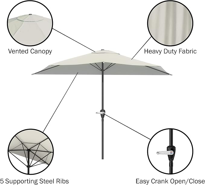 Pure Garden Half Umbrella Outdoor Patio Shade - Image 3