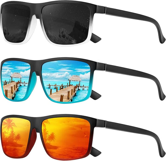 KALIYADI Polarized Sunglasses for Men and Women, Mens Sun Glasses with UV Protection for Driving Fishing Golf (3 Packs)