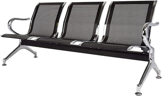 3-Seat Waiting Room Chairs - Waiting Room Bench with Arms Airport Reception Bench Guest Reception Chairs Lobby Bench Waiting Area for Airport Market Bank Hospital School Barbersho, Black