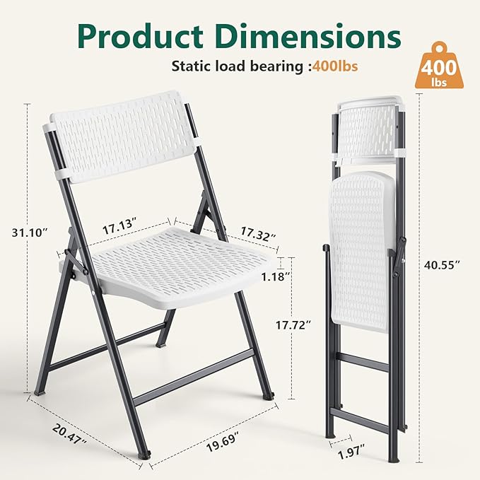 4-Pack White Folding Chairs, Mesh Plastic Seat - Image 3