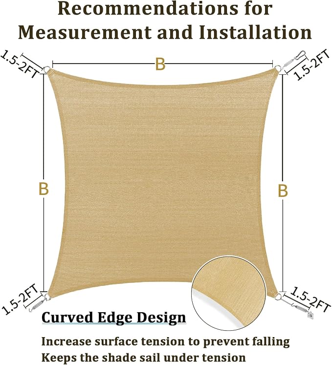 Shade&Beyond 5'x5' Sun Shade Sail Canopy Square, UV Block Breathable Curved - Image 5